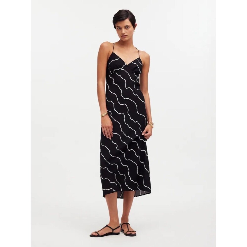 Madewell The Layton Midi Slip Dress - Black/White Squiggle Stripe | Size 6